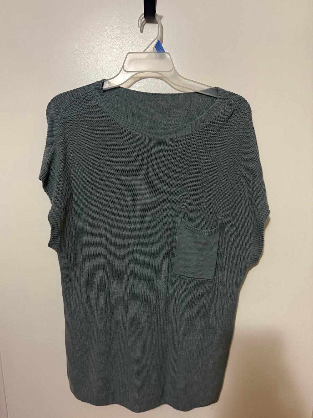 Knit Short-Sleeve Sweater Top in Slate Green